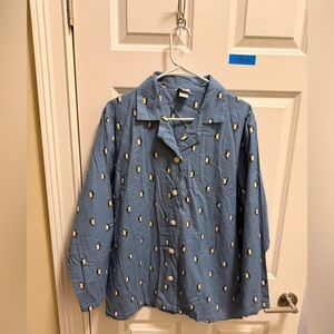 Mens Allison Rhea Long Sleeve Button Down Penguin Pajama Shirt